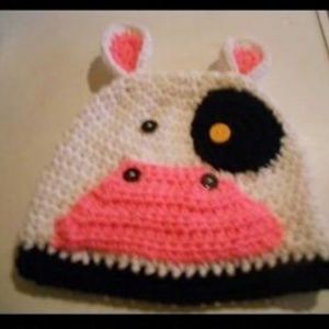 Crocheted cow hat